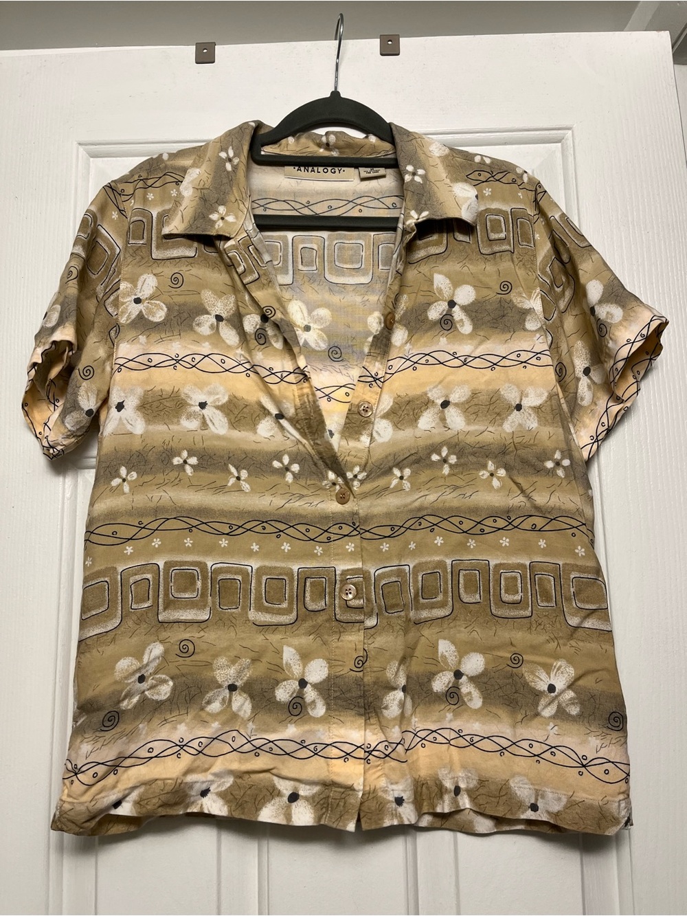 Analogy Women's Tan Floral Button-Down Shirt